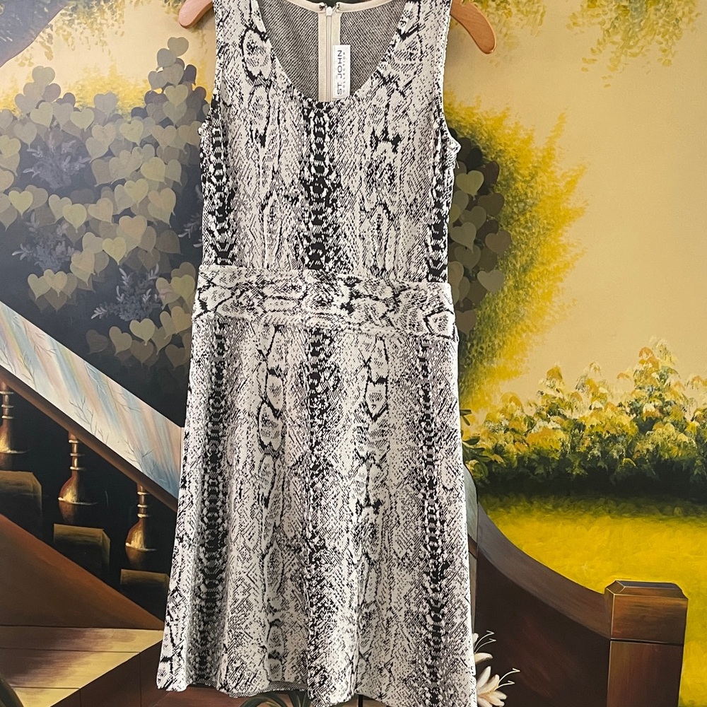 St. John Black and White Snake Print Mini Dress